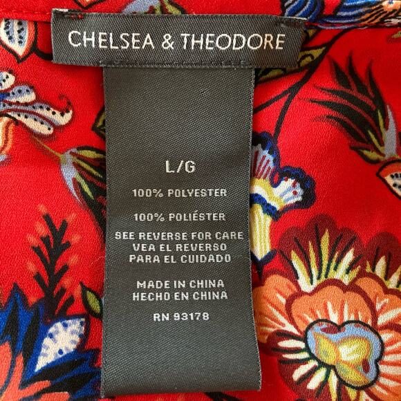 Chelsea & Theodore Red Floral Print Tunic Top Long Sleeves Layer Lagenlook Large - Picture 8 of 9